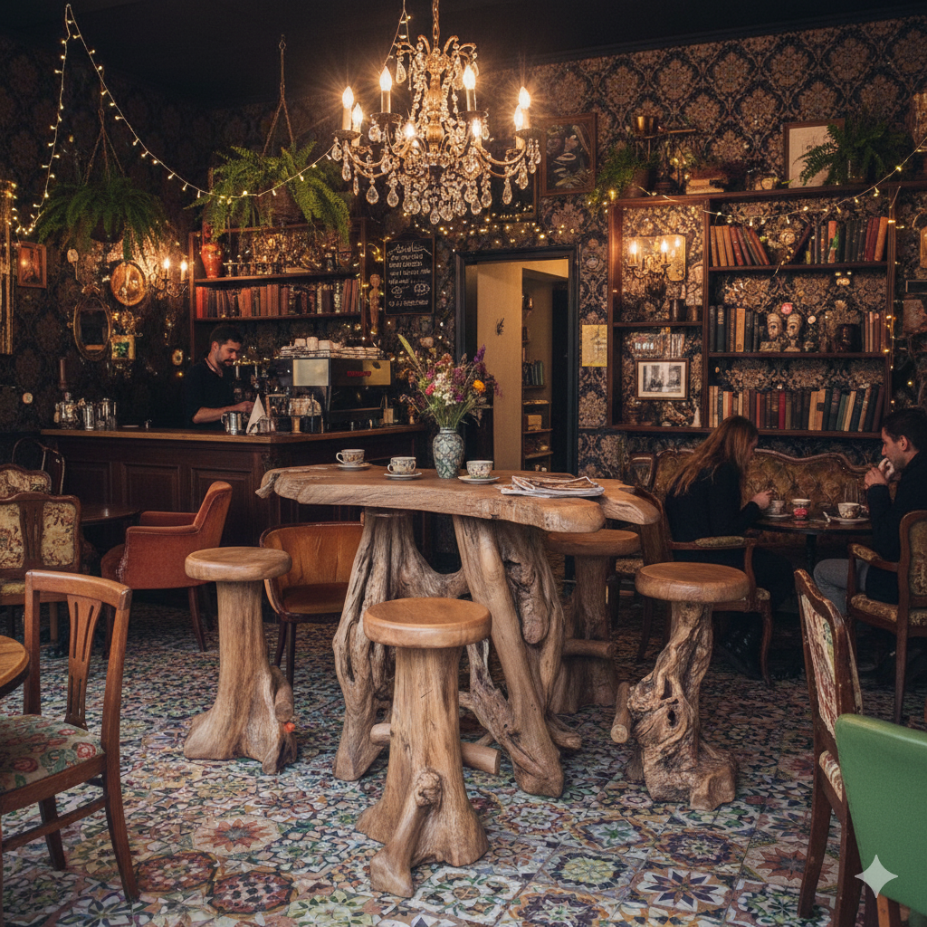 Burl Walnut Bar Table and 4 Bar Stools Set - Image 2