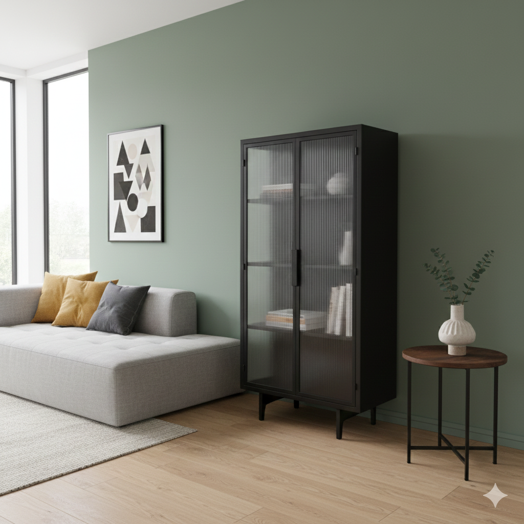 Designer Display Cabinet Ribbed Glass 0.90 m - Image 2