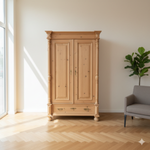 Gründerzeit Wardrobe / Hallway Cabinet – Solid Pine, ca. 1880