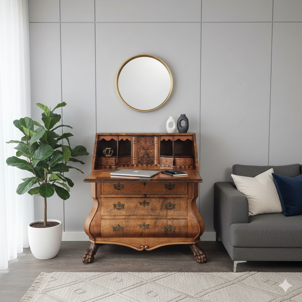 Secretary Neo-baroque 1850 Walnut - Image 2