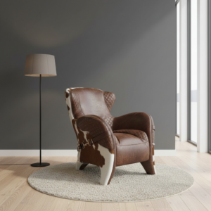 Designer Armchair in Cowhide Leather