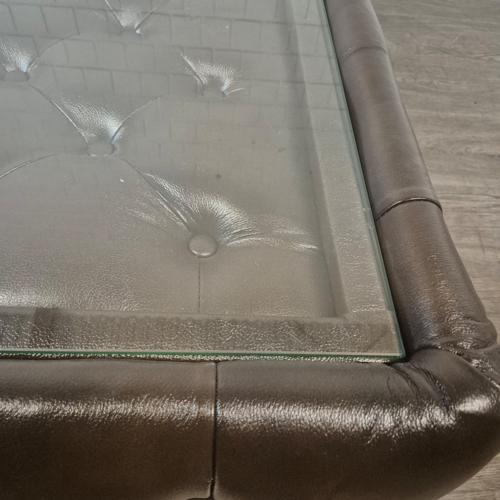 Chesterfield Coffee Table Leather Glass Dark Brown 1.20 m x 0.78 m - Image 13