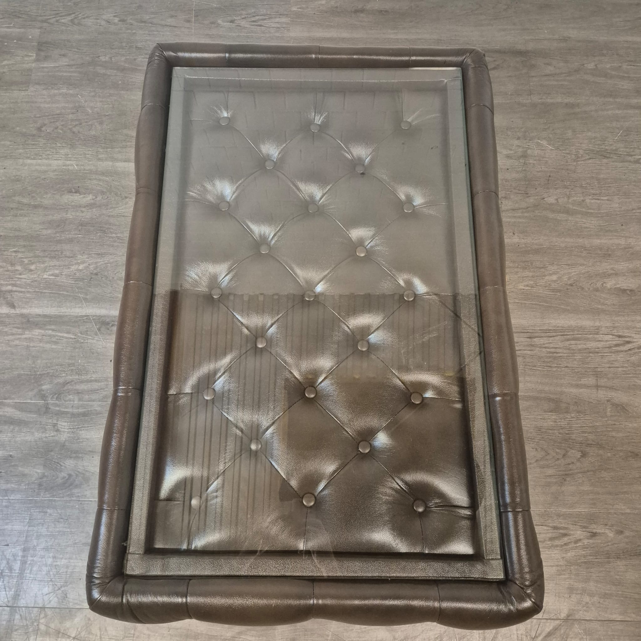 Chesterfield Coffee Table Leather Glass Dark Brown 1.20 m x 0.78 m - Image 9