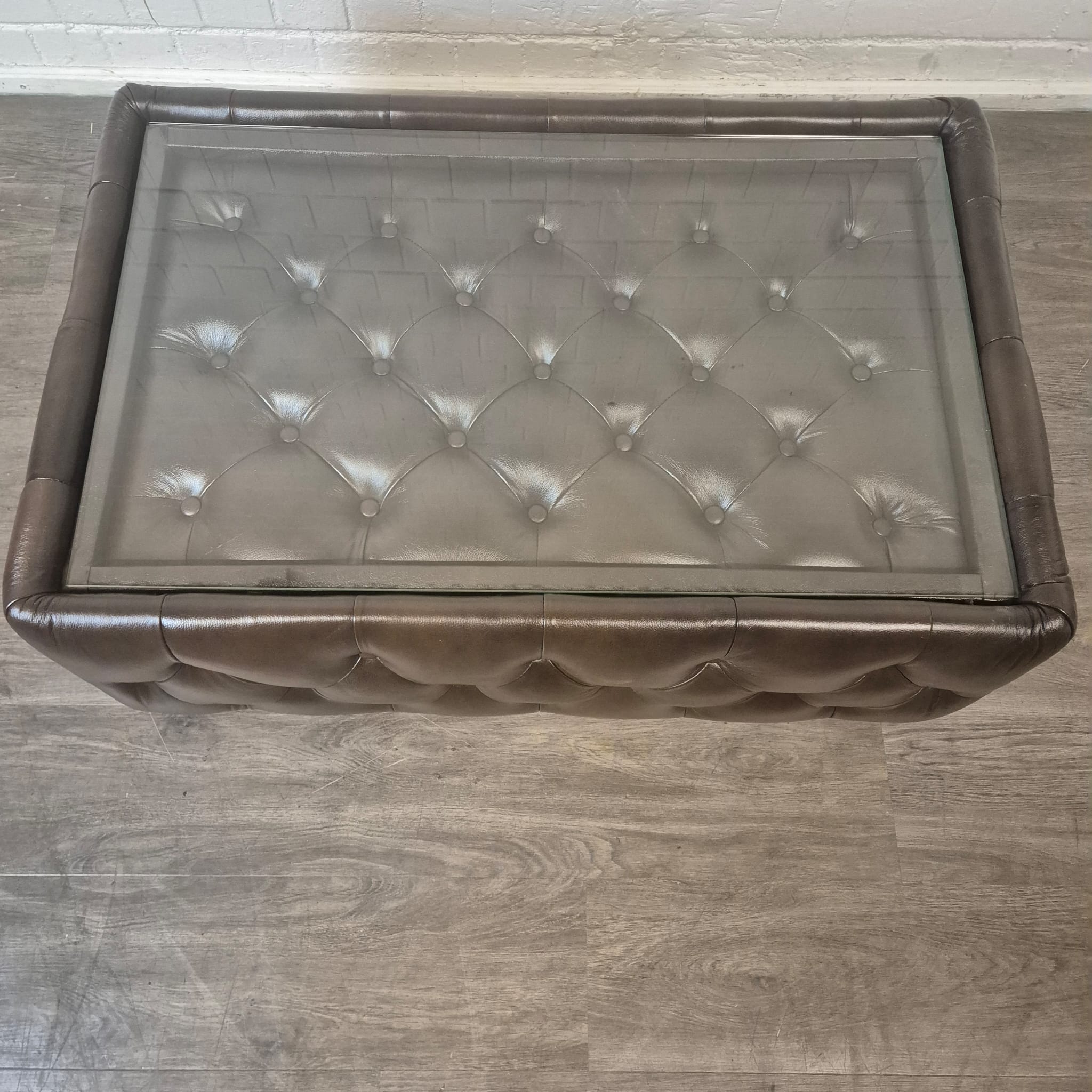 Chesterfield Coffee Table Leather Glass Dark Brown 1.20 m x 0.78 m - Image 5