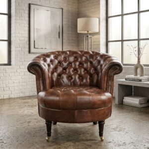 Chesterfield Armchair Leather Cognac-Brown