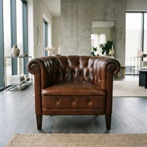 Chesterfield Armchair Leather Cognac-Brown