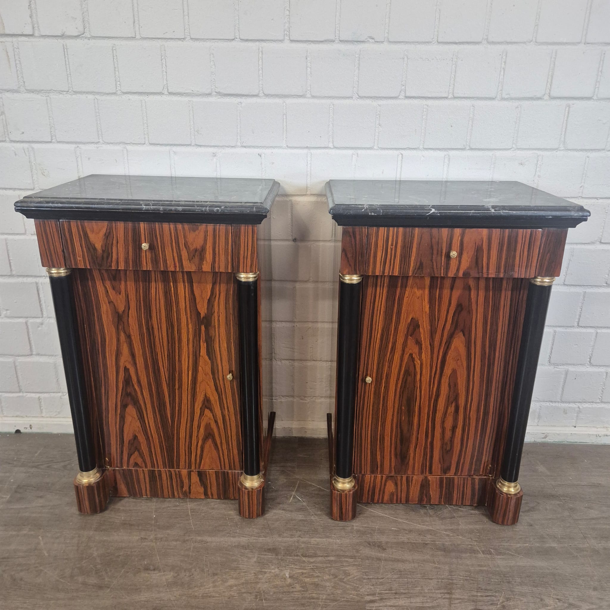 Empire Style Nightstand Set Walnut Marble - Image 4