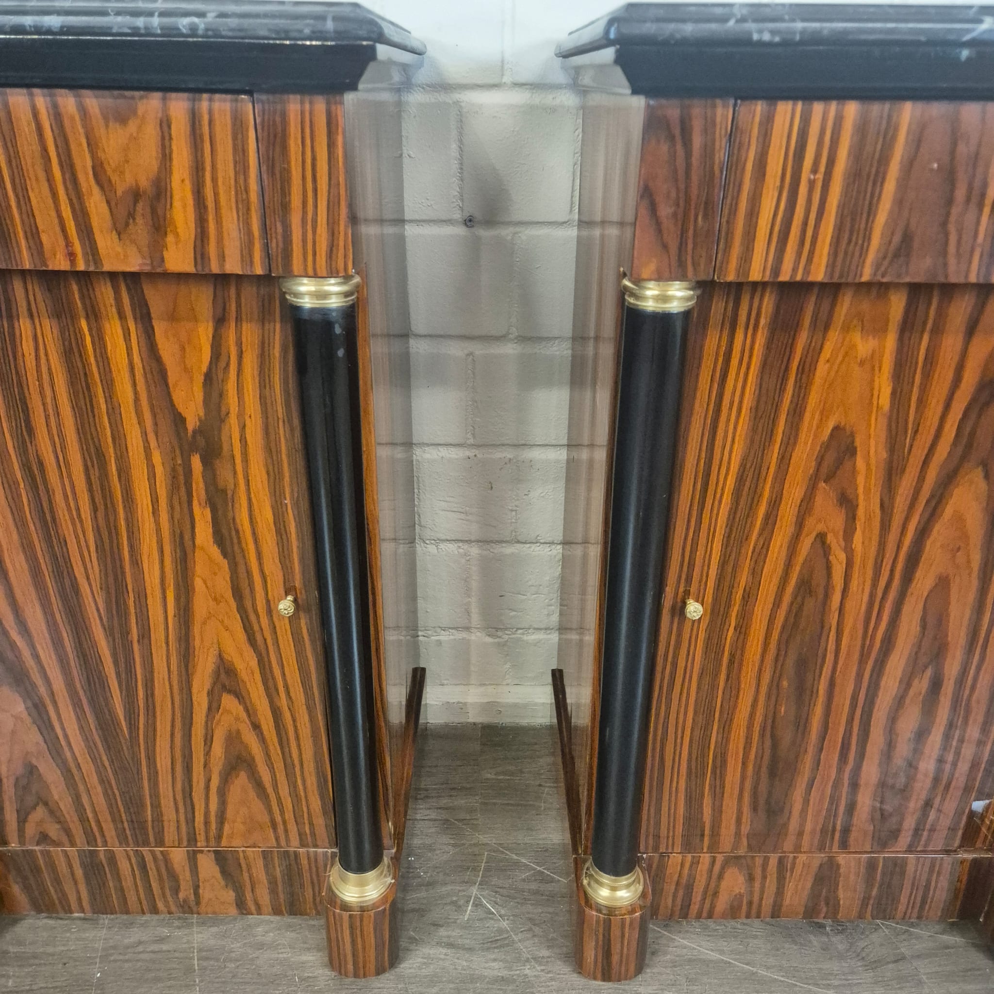 Empire Style Nightstand Set Walnut Marble - Image 9