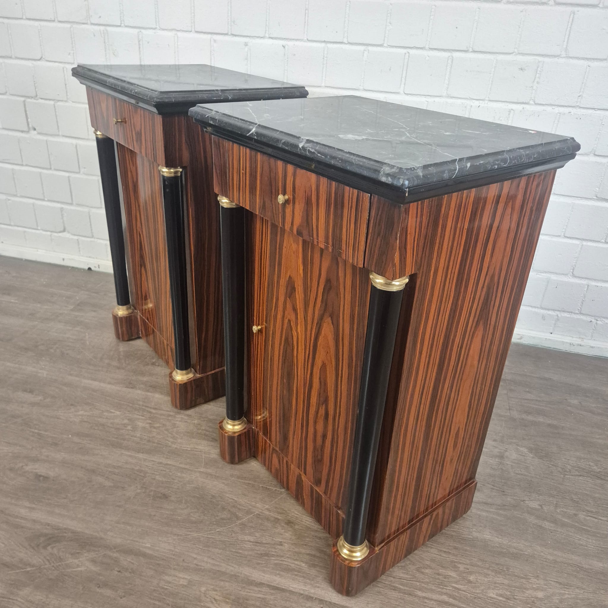 Empire Style Nightstand Set Walnut Marble - Image 5