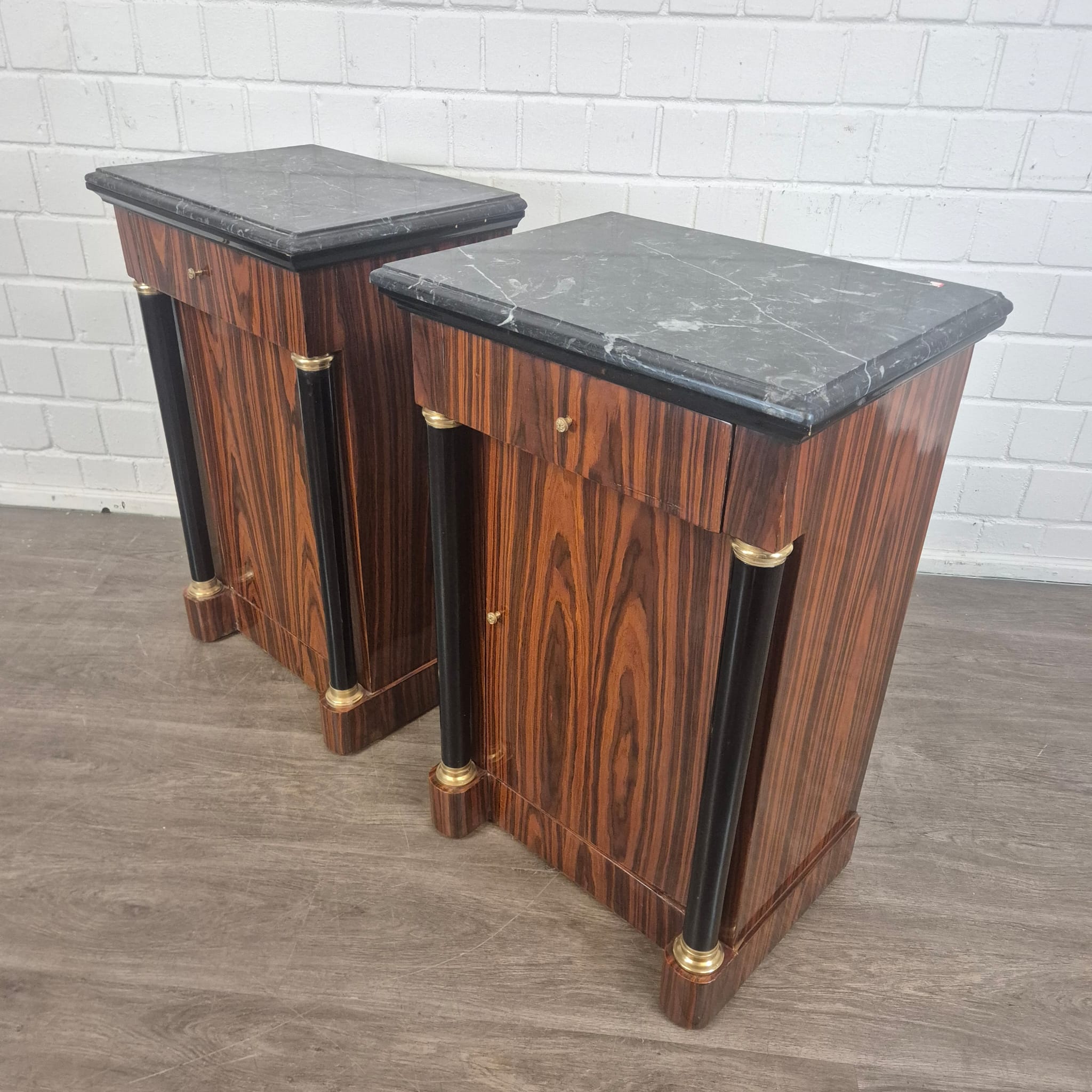 Empire Style Nightstand Set Walnut Marble - Image 6