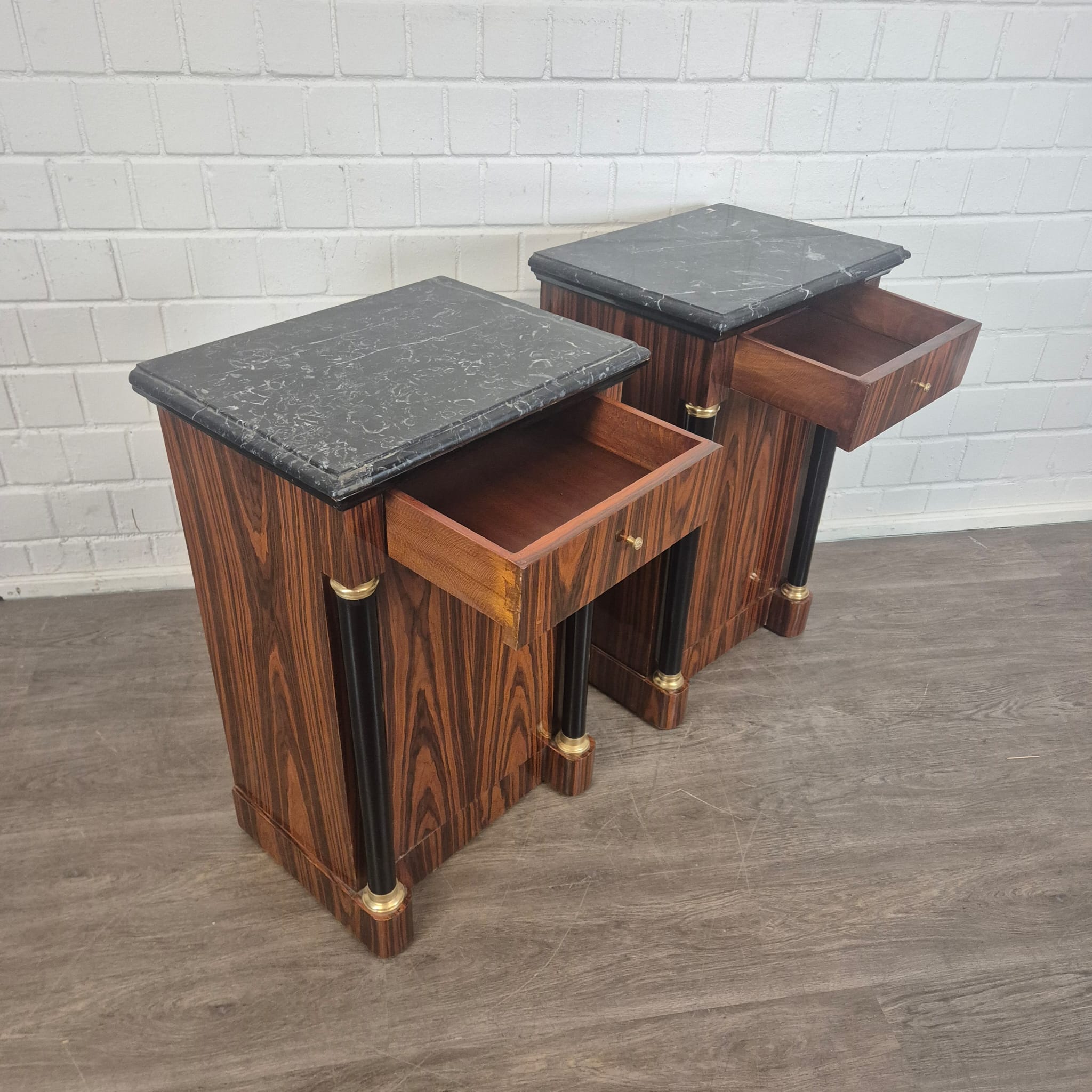 Empire Style Nightstand Set Walnut Marble - Image 11