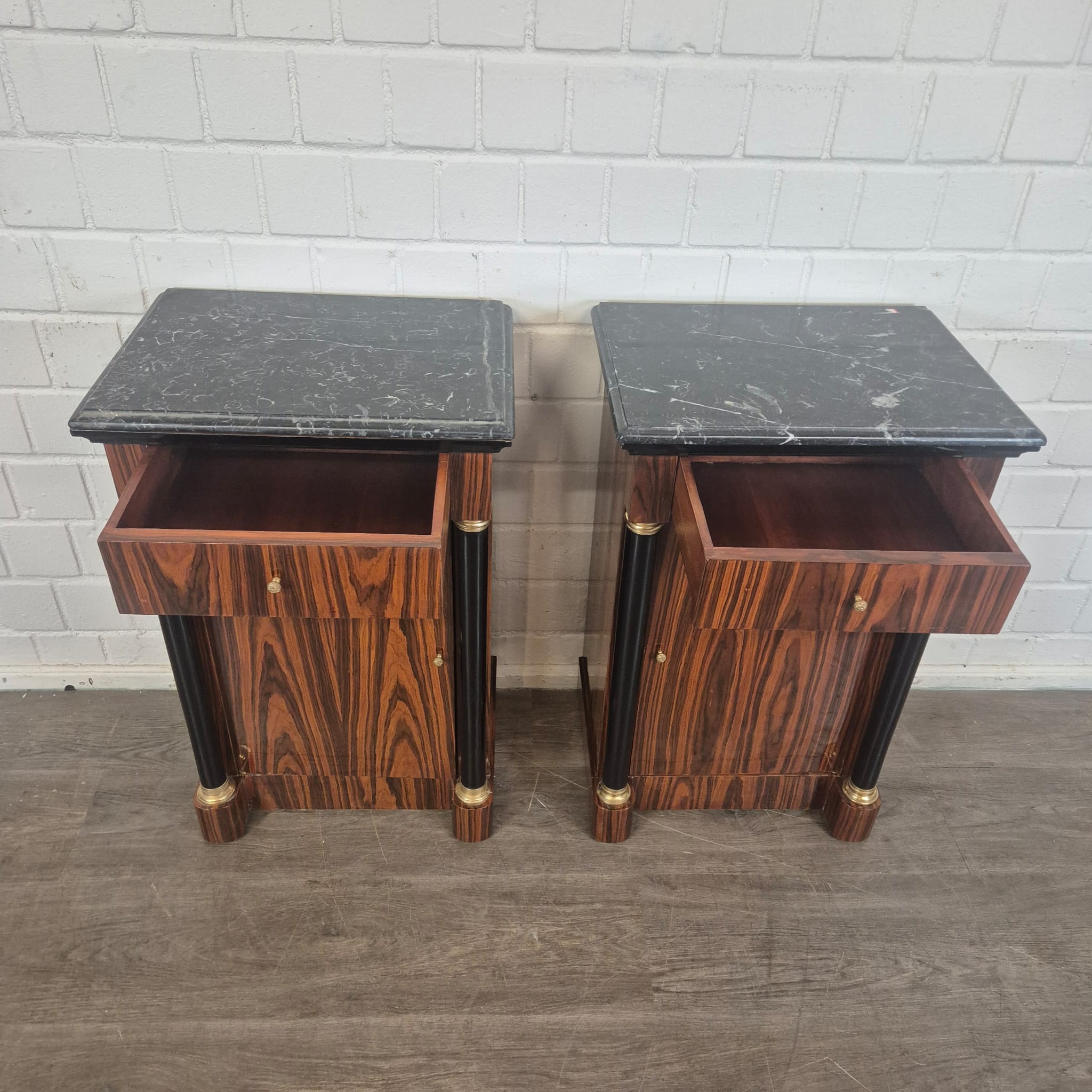 Empire Style Nightstand Set Walnut Marble - Image 12