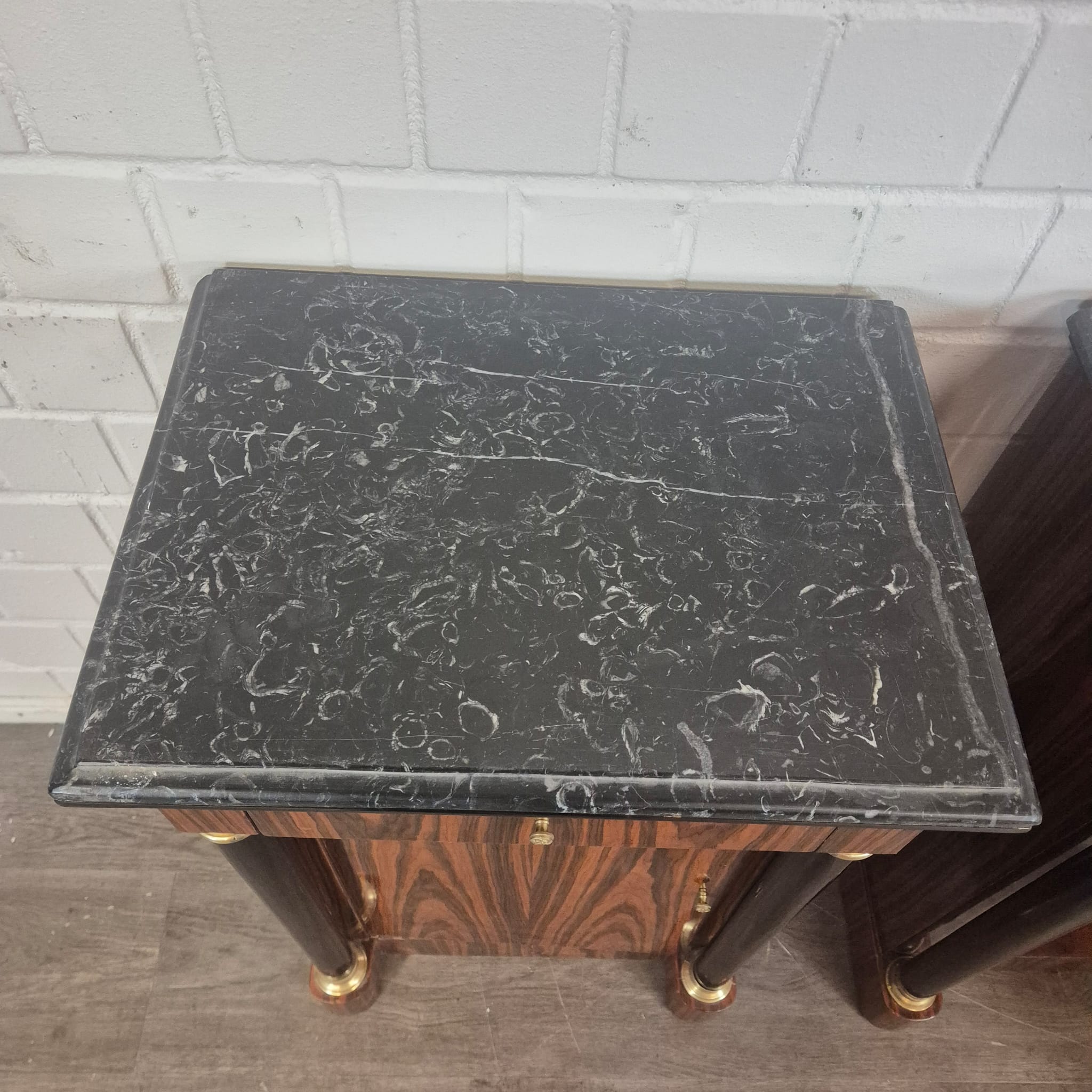 Empire Style Nightstand Set Walnut Marble - Image 7