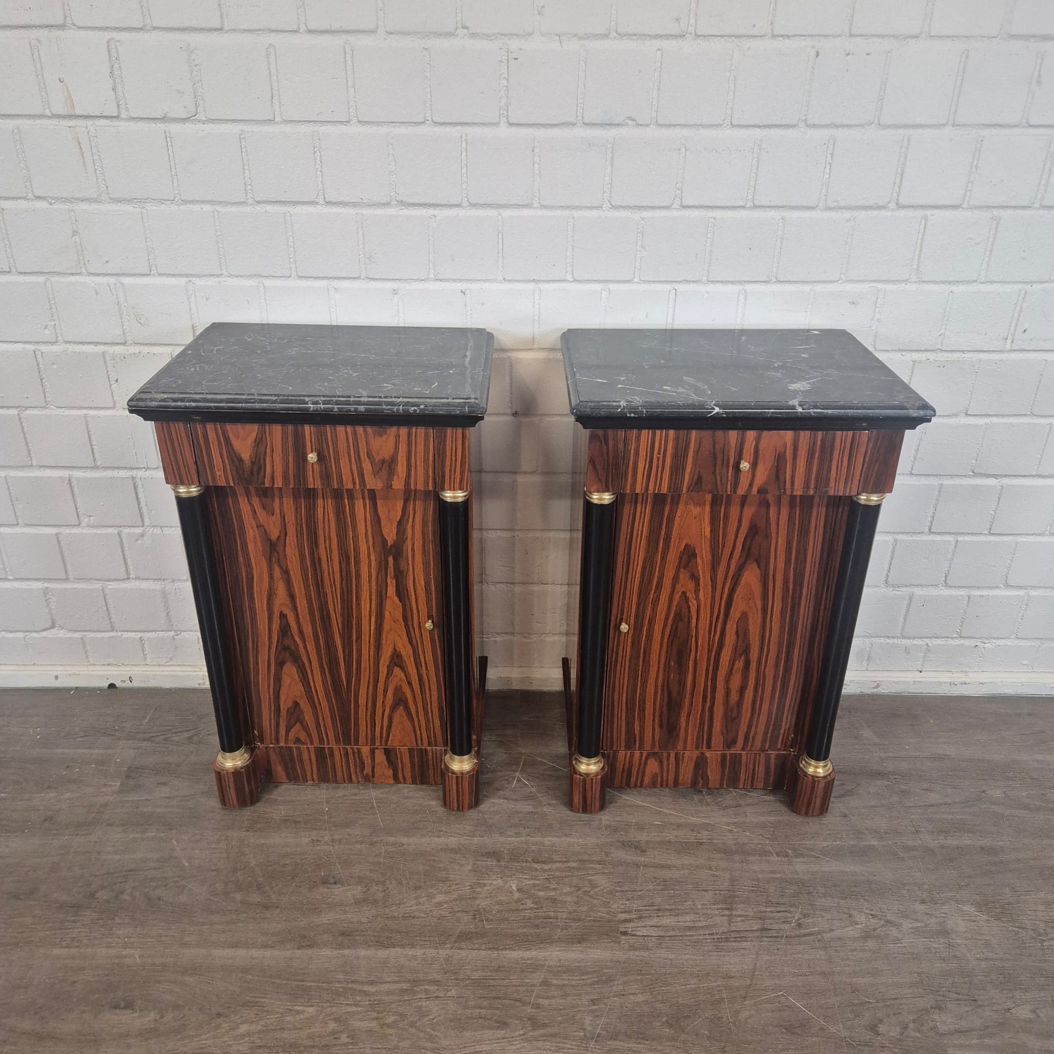 Empire Style Nightstand Set Walnut Marble - Image 3