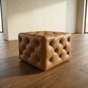 Chesterfield Footstool Leather Cognac brown 0,60 m