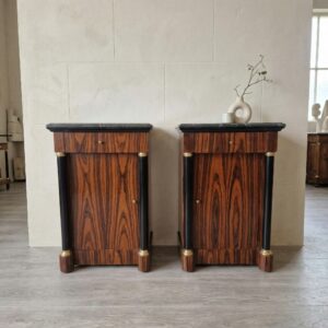 Empire Style Nightstand Set Walnut Marble