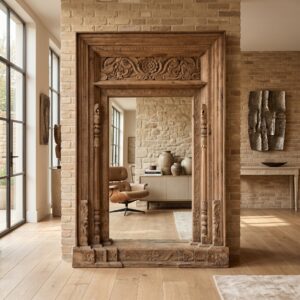 Mirror in Door Frame, Teak, Antique, 1.57 m x 2.52 m
