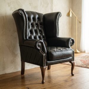 Chesterfield Wingback Armchair – Black Leather