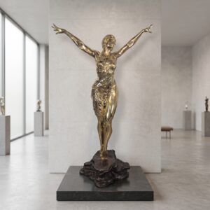 Art Deco Style Brass Female Sculpture – 1.90 m