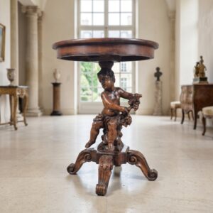 Neo-Baroque Walnut Side Table with Cherub (c. 1890)