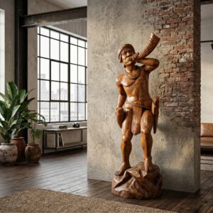 Colonial-Style Sculpture, Solid Wood, c. 1920