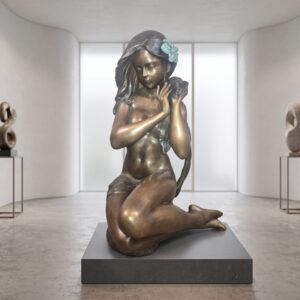Bronze water feature / Garden sculpture "Kneeling Nymph" 0,68 m