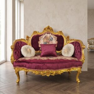 Baroque-Style Sofa – Bordeaux & Gold – 1.46 m