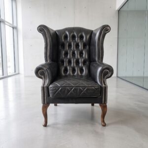 Anthracite-Black Leather Wingback Armchair