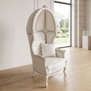 Baroque-style hooded throne chair ("Porter's Chair") – White & Silver
