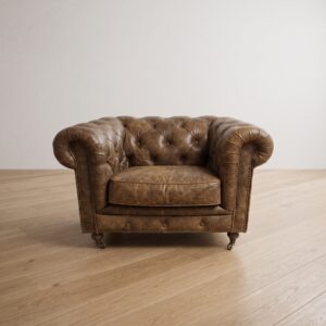 Armchair Chesterfield Vintage Brown Leather 1,16 m