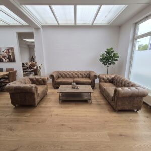 Chesterfield Sofas and Armchair Vintage Brown 2-2-1 Leather