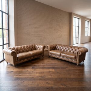 Set Sofas Chesterfield Vintage Brown Leather 2,20 m