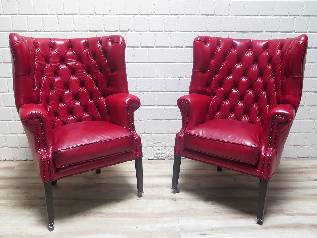 Chesterfield Sessel Leder Rot