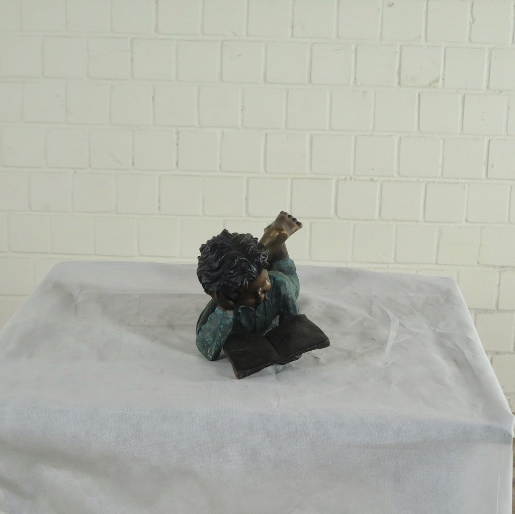 Skulptur Dekoration Kind mit Buch Bronze 0,21 m