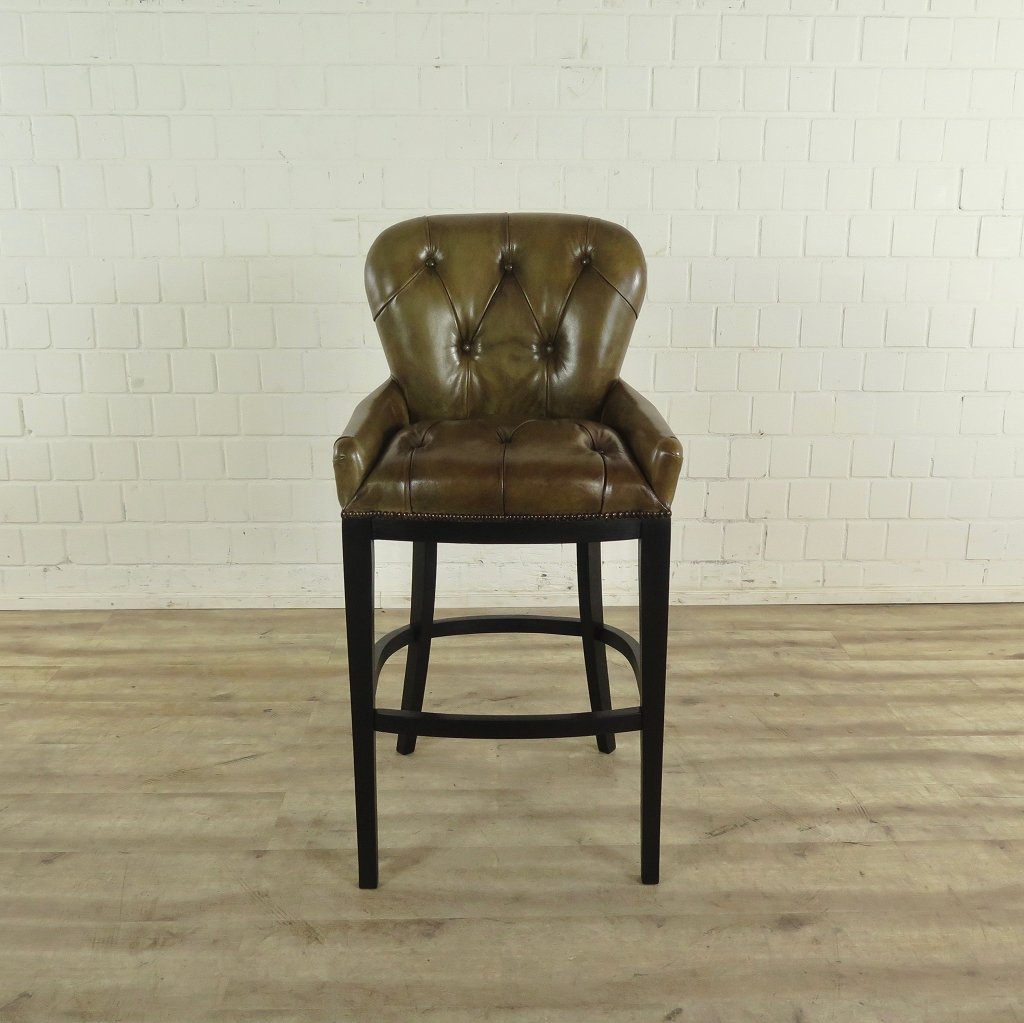 Chesterfield Barhocker Barsessel Leder Oliv-Grün