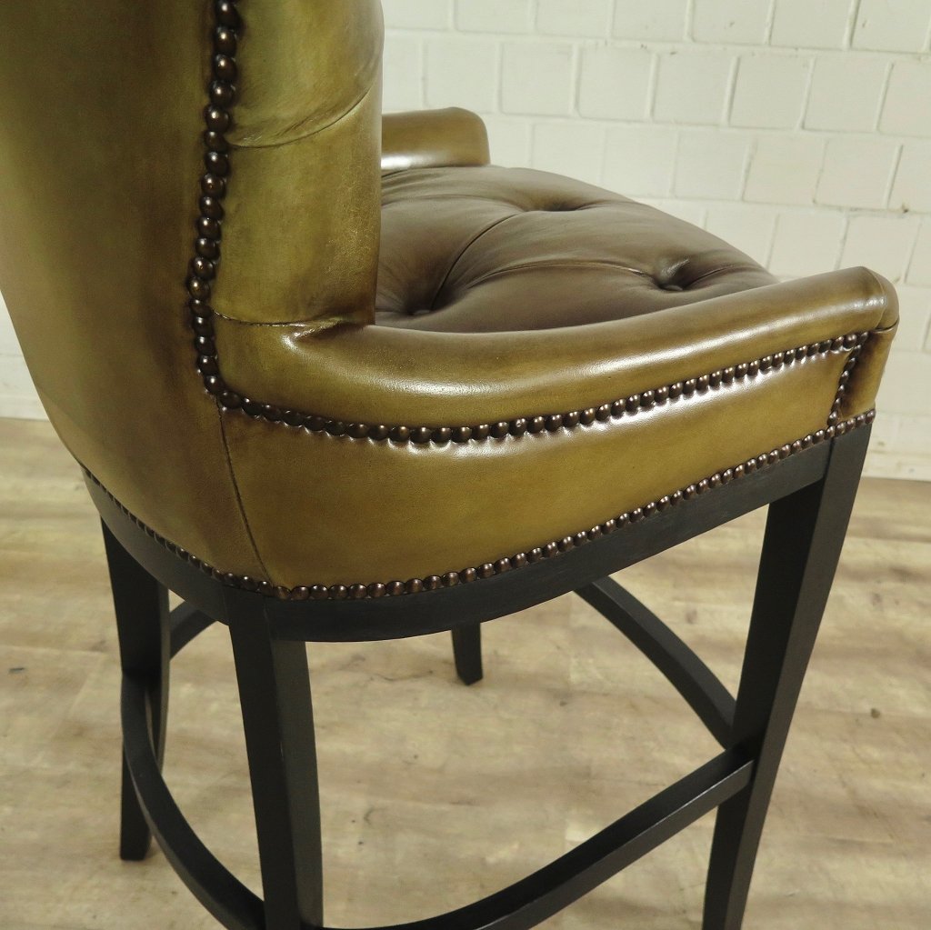 Chesterfield Barhocker Barsessel Leder Oliv-Grün