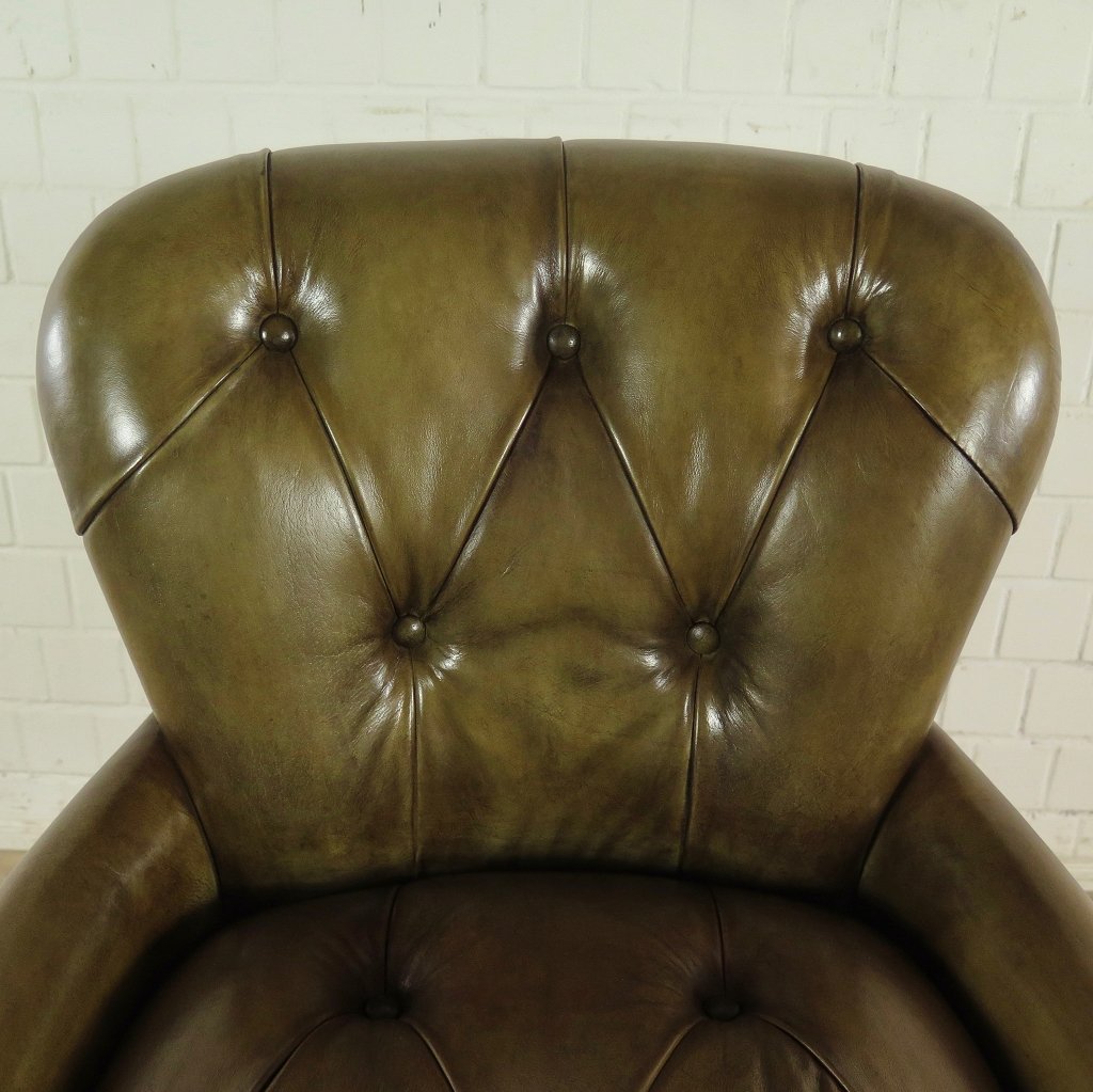 Chesterfield Barhocker Barsessel Leder Oliv-Grün