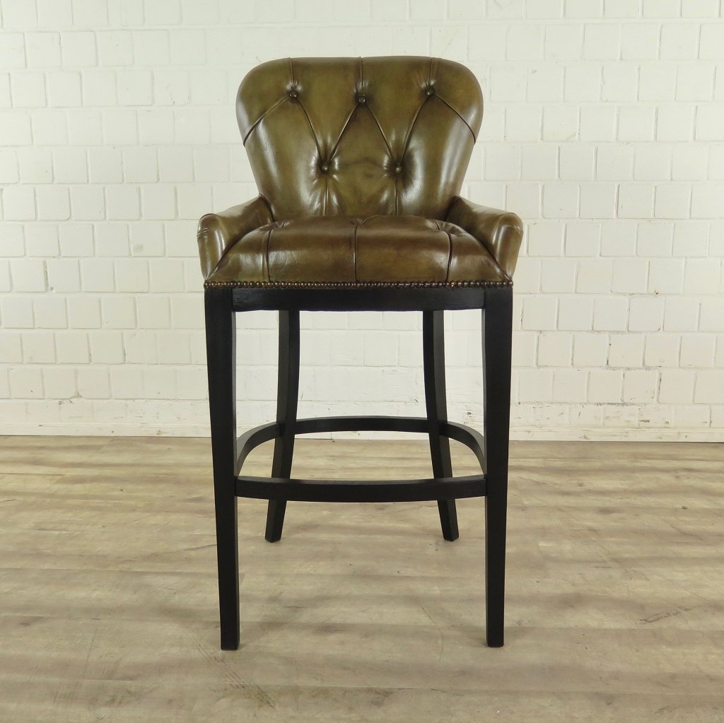 Chesterfield Barhocker Barsessel Leder Oliv-Grün
