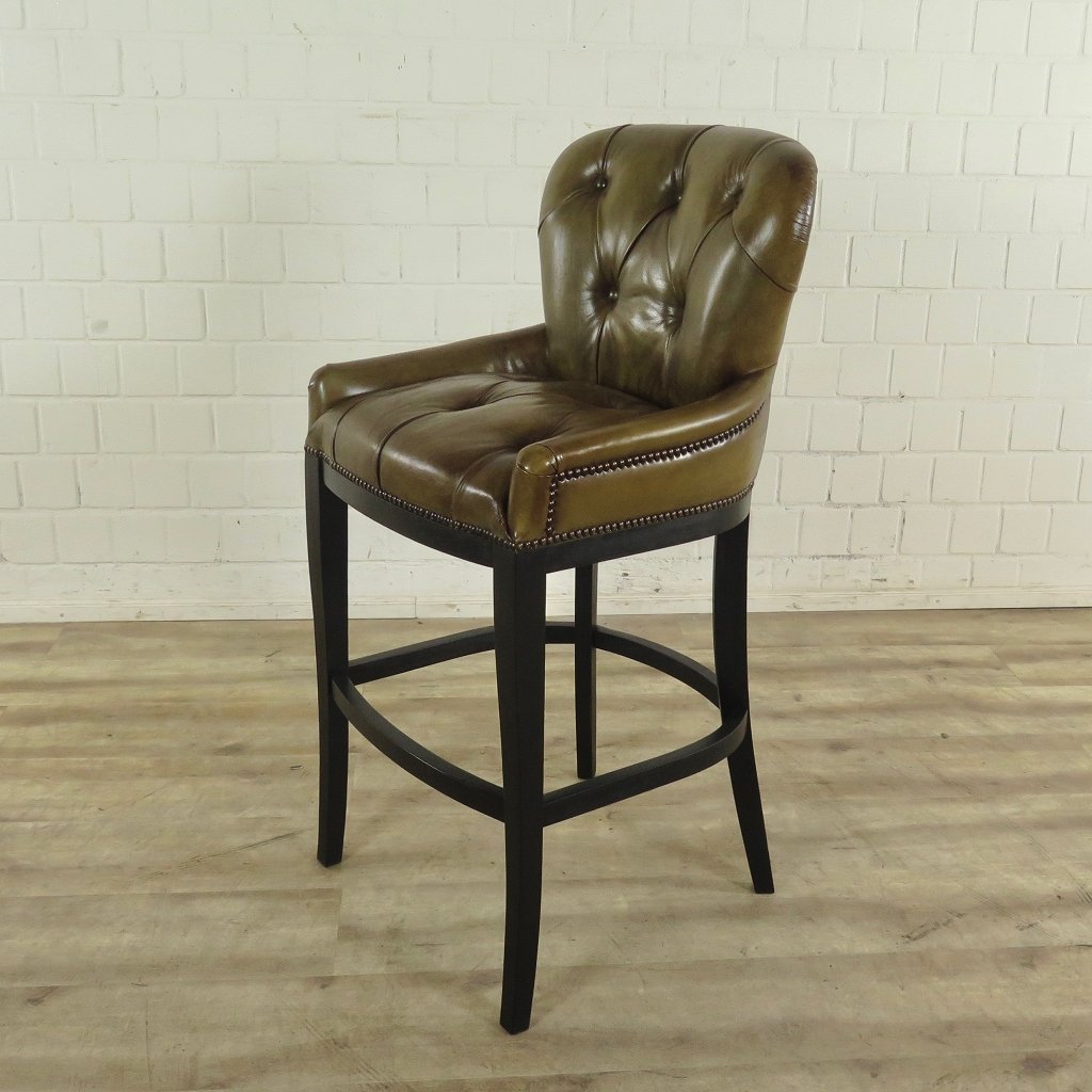 Chesterfield Barhocker Barsessel Leder Oliv-Grün