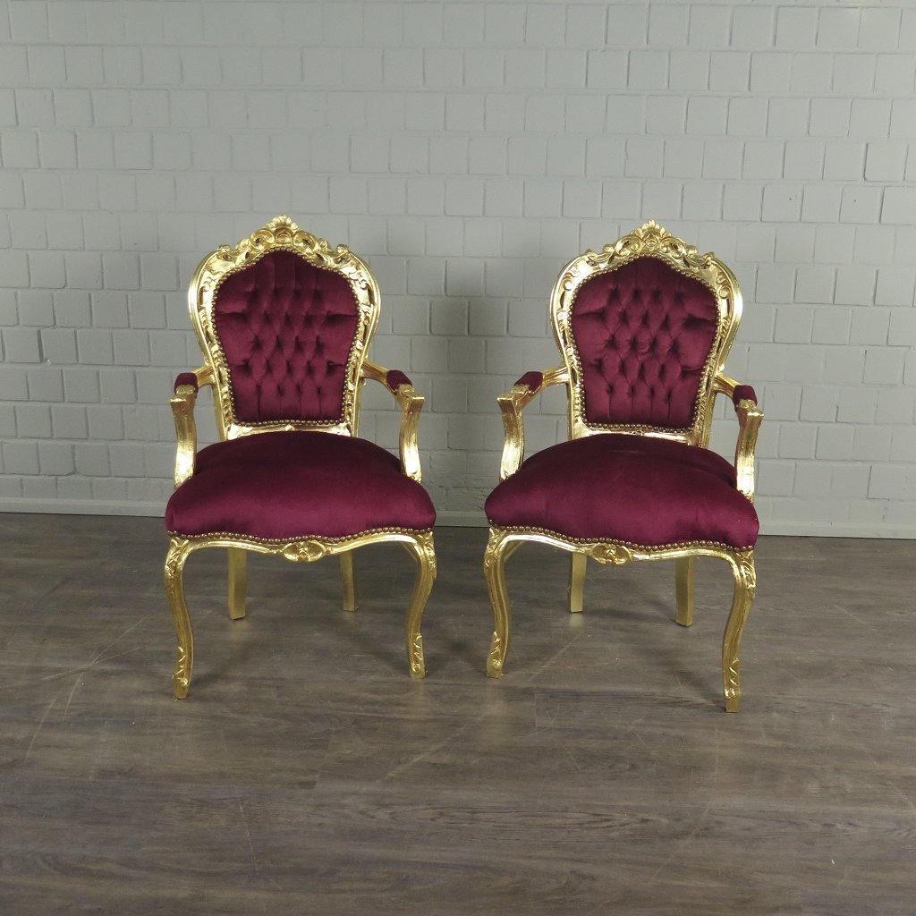 Set Barockstühle Barockstuhl Samt Dunkelrot-Gold