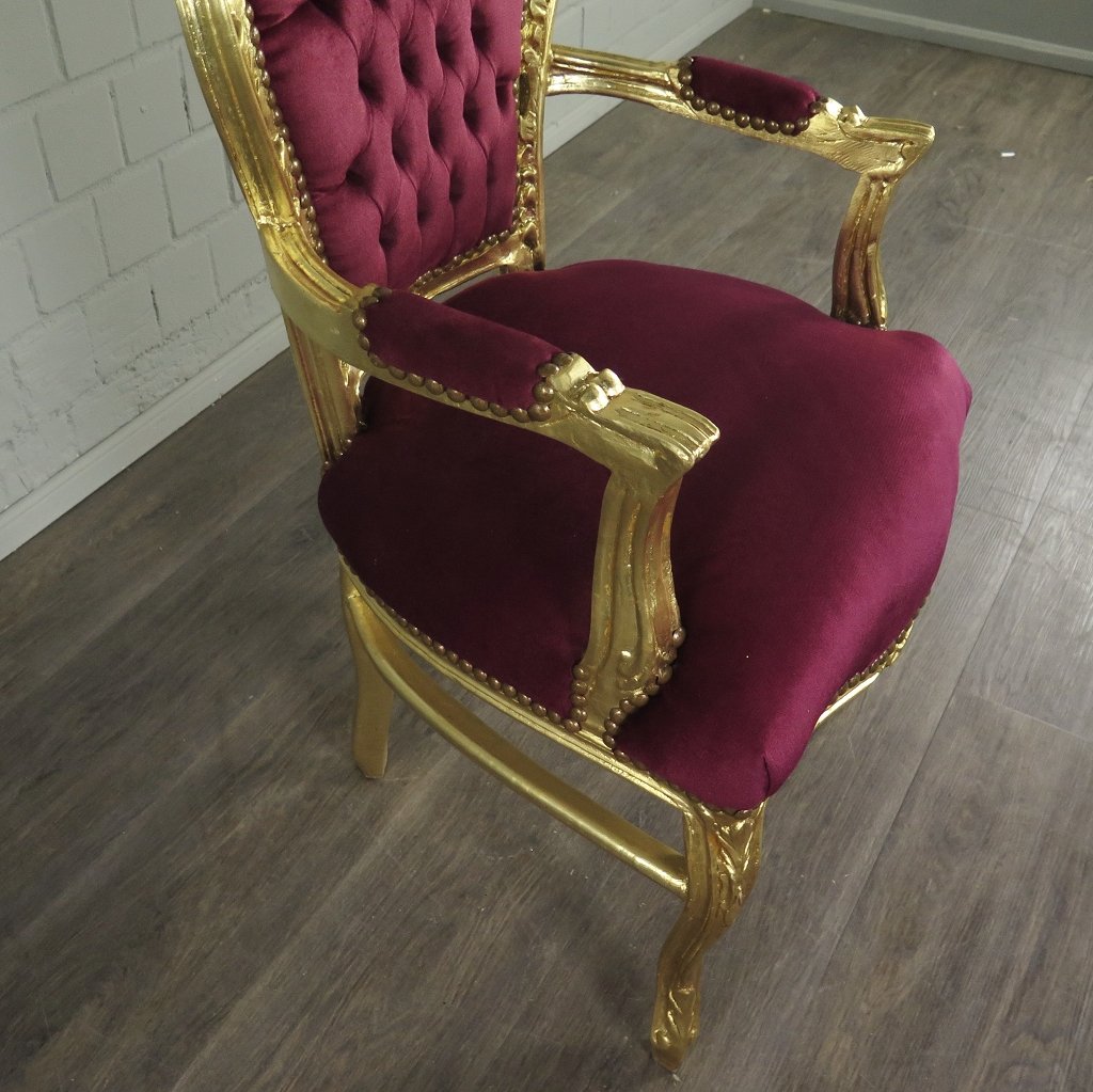 Set Barockstühle Barockstuhl Samt Dunkelrot-Gold