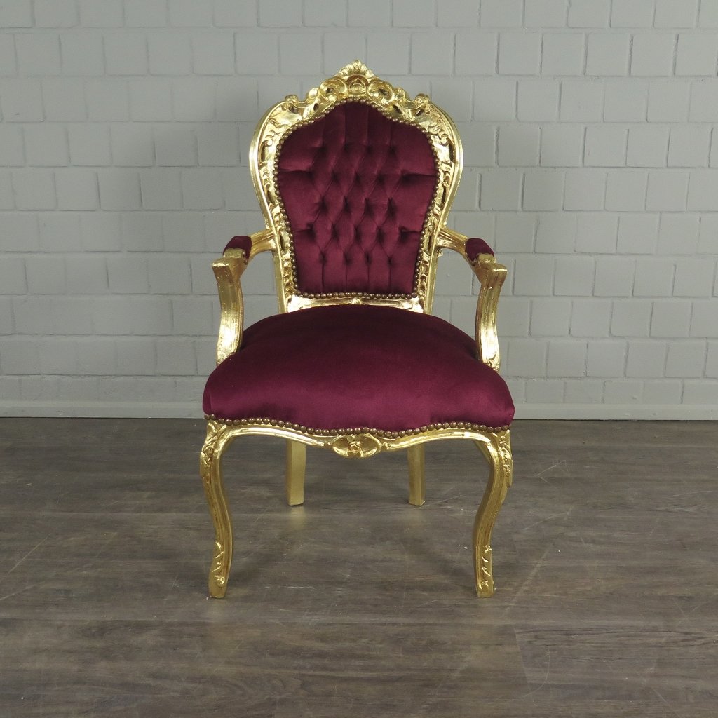 Set Barockstühle Barockstuhl Samt Dunkelrot-Gold