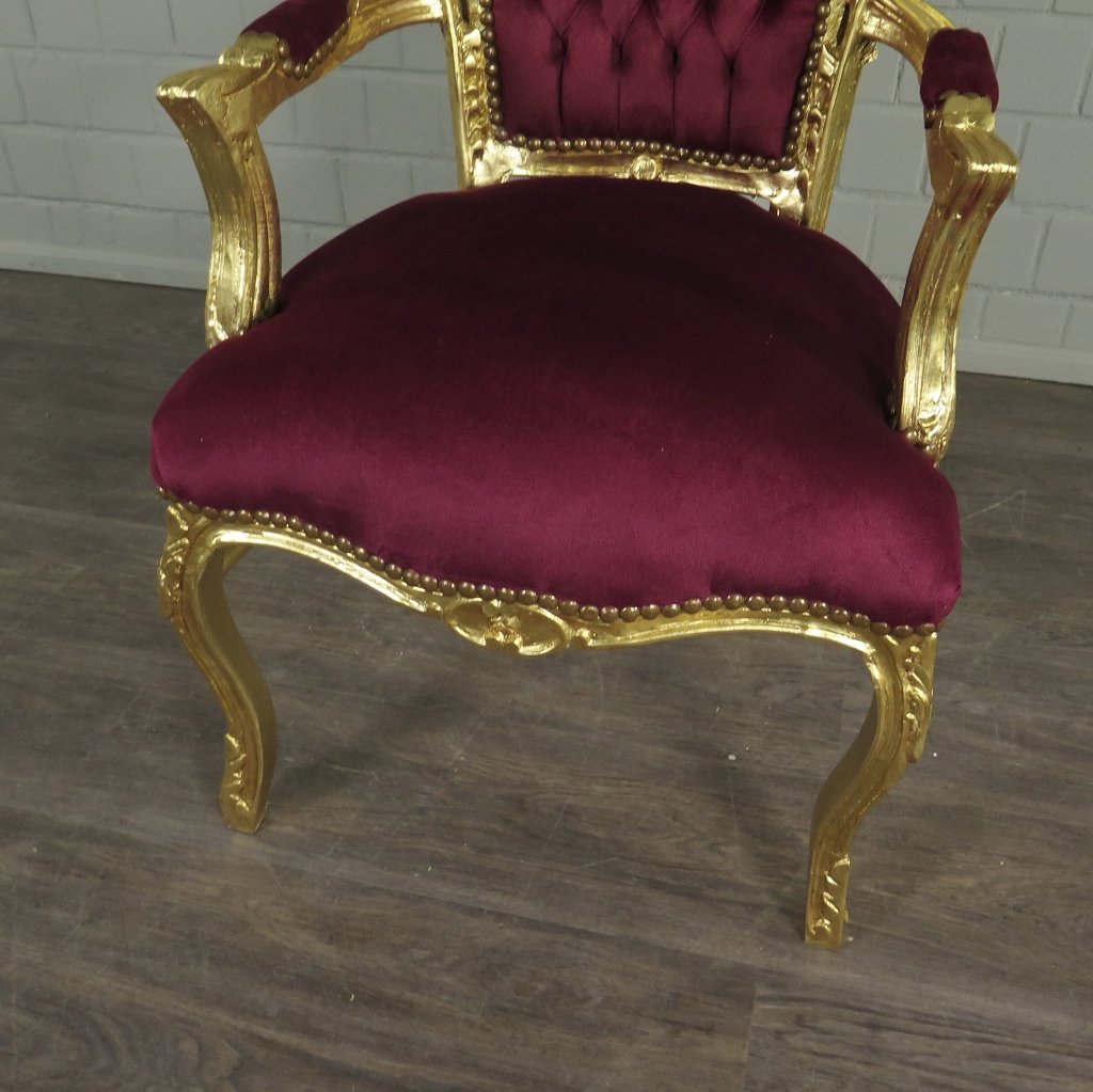 Set Barockstühle Barockstuhl Samt Dunkelrot-Gold
