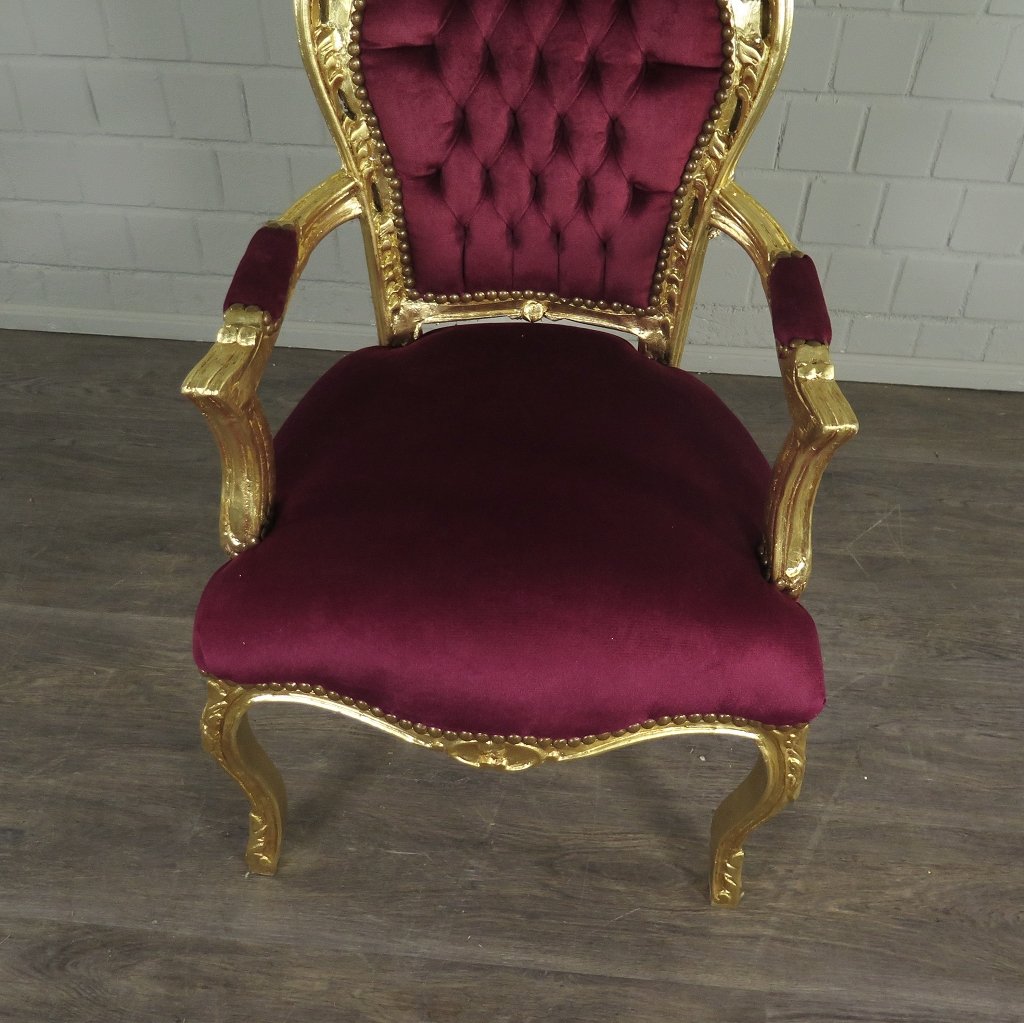 Set Barockstühle Barockstuhl Samt Dunkelrot-Gold