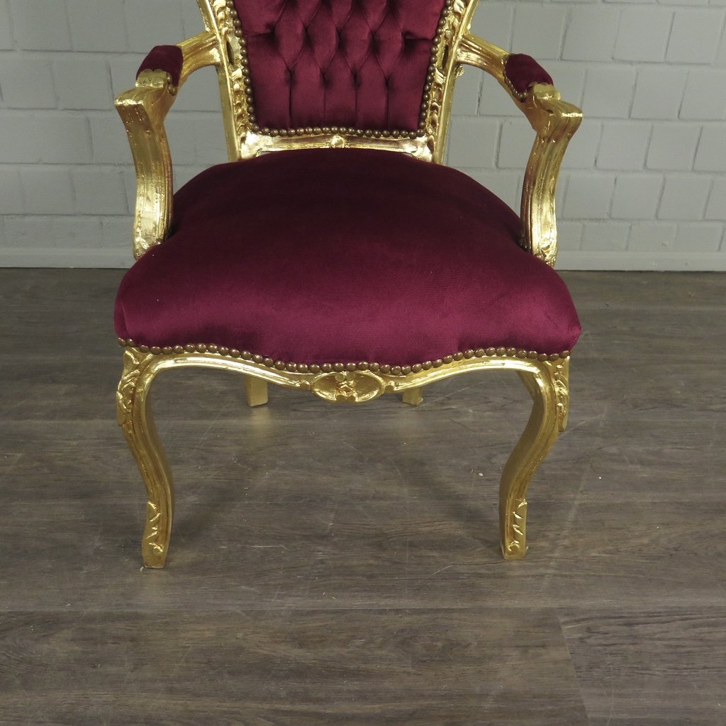 Set Barockstühle Barockstuhl Samt Dunkelrot-Gold