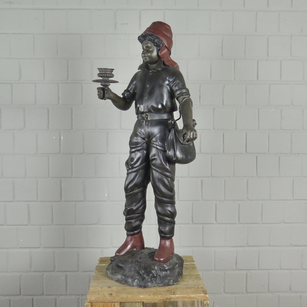 Kerzenständer Kandelaber Skulptur Figur mit Tasche Bronze 1,02 m