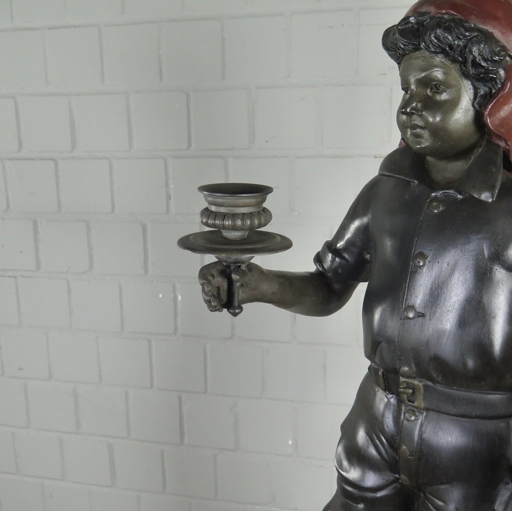 Kerzenständer Kandelaber Skulptur Figur mit Tasche Bronze 1,02 m