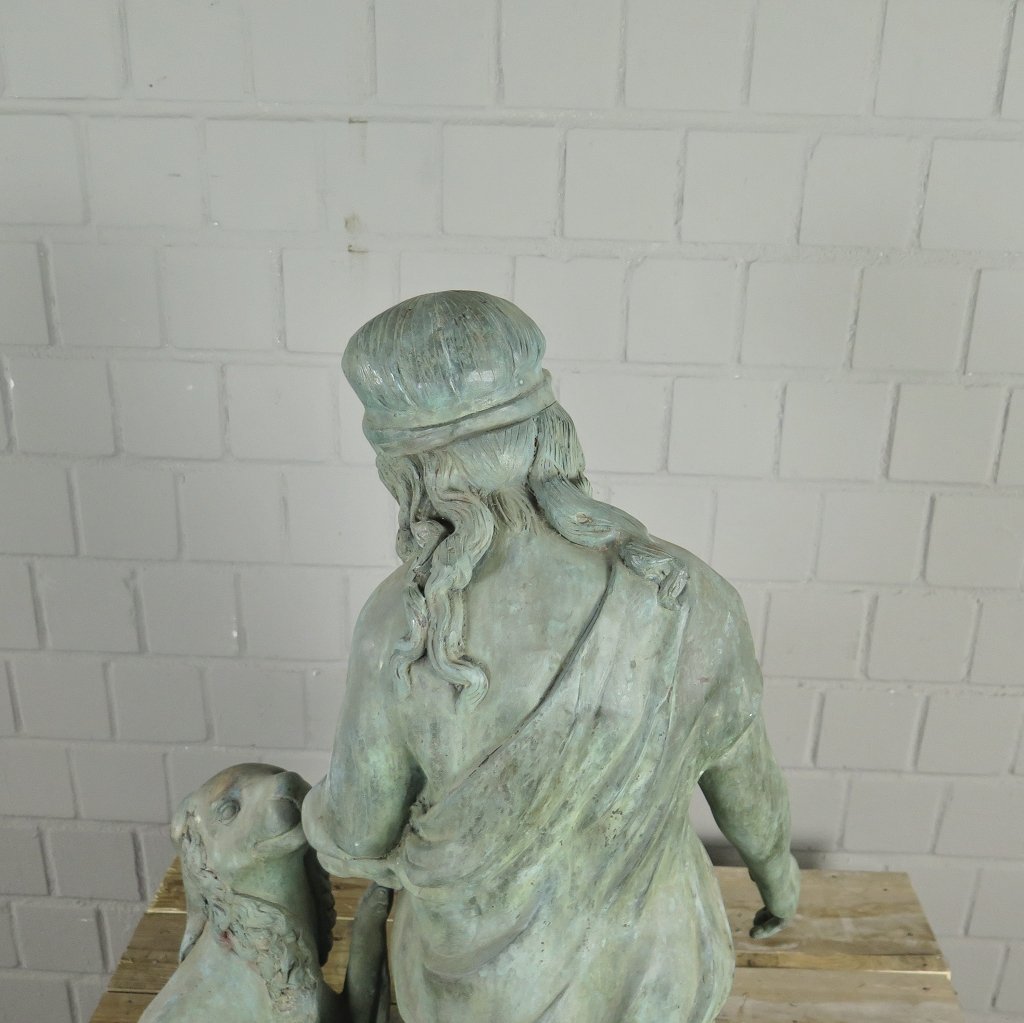 Skulptur Dekoration Mädchen mit Hund Bronze 0,75 m