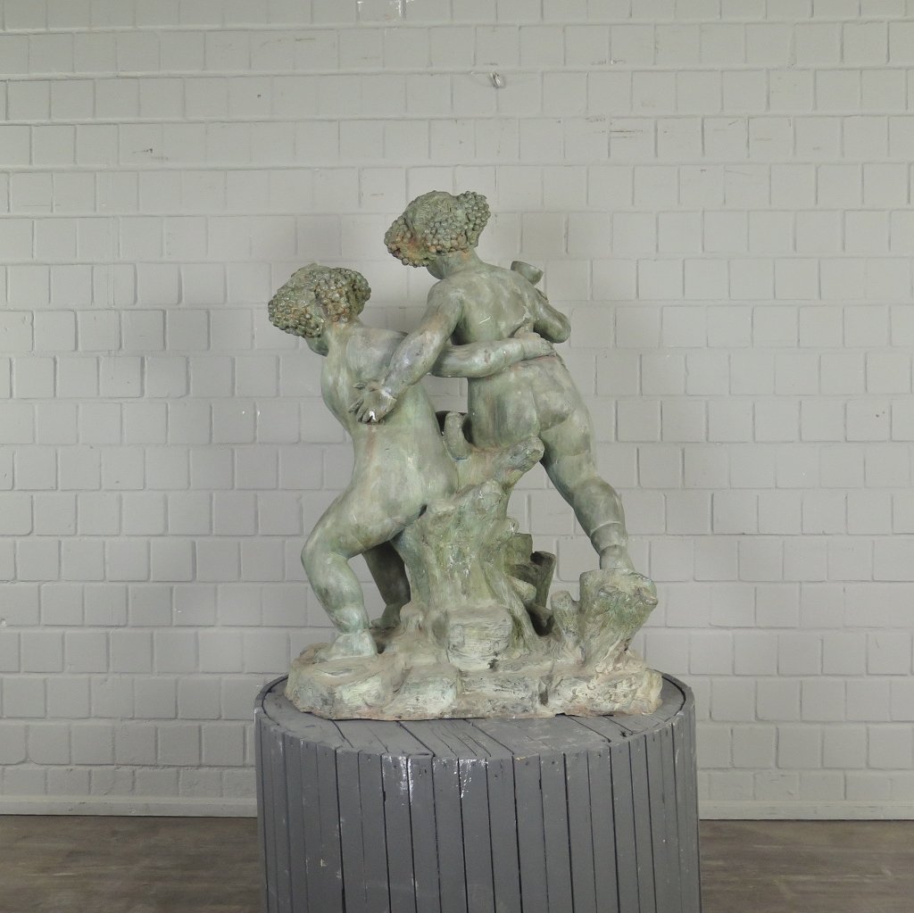Skulptur Dekoration Putten mit Wein 1,13 m Bronze