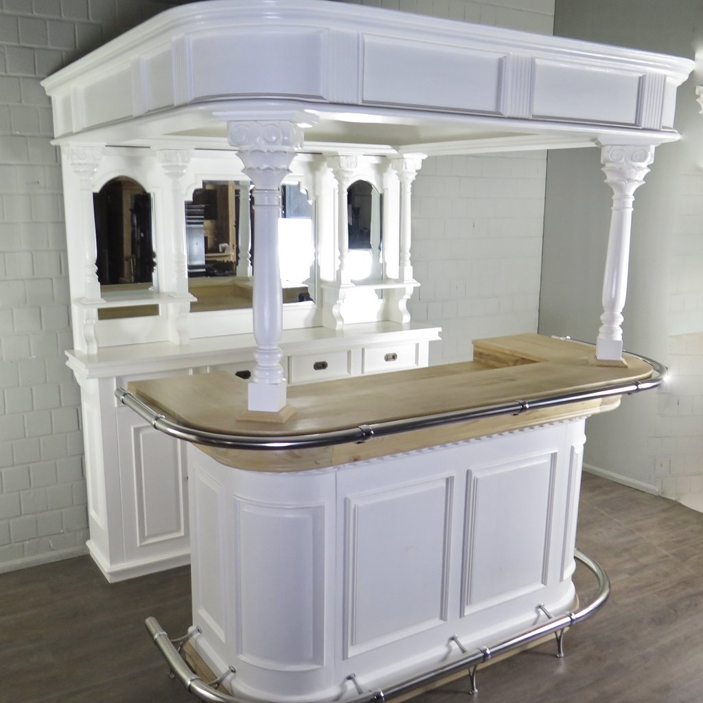 Hausbar Theke Teakholz 2,06 m Weiß